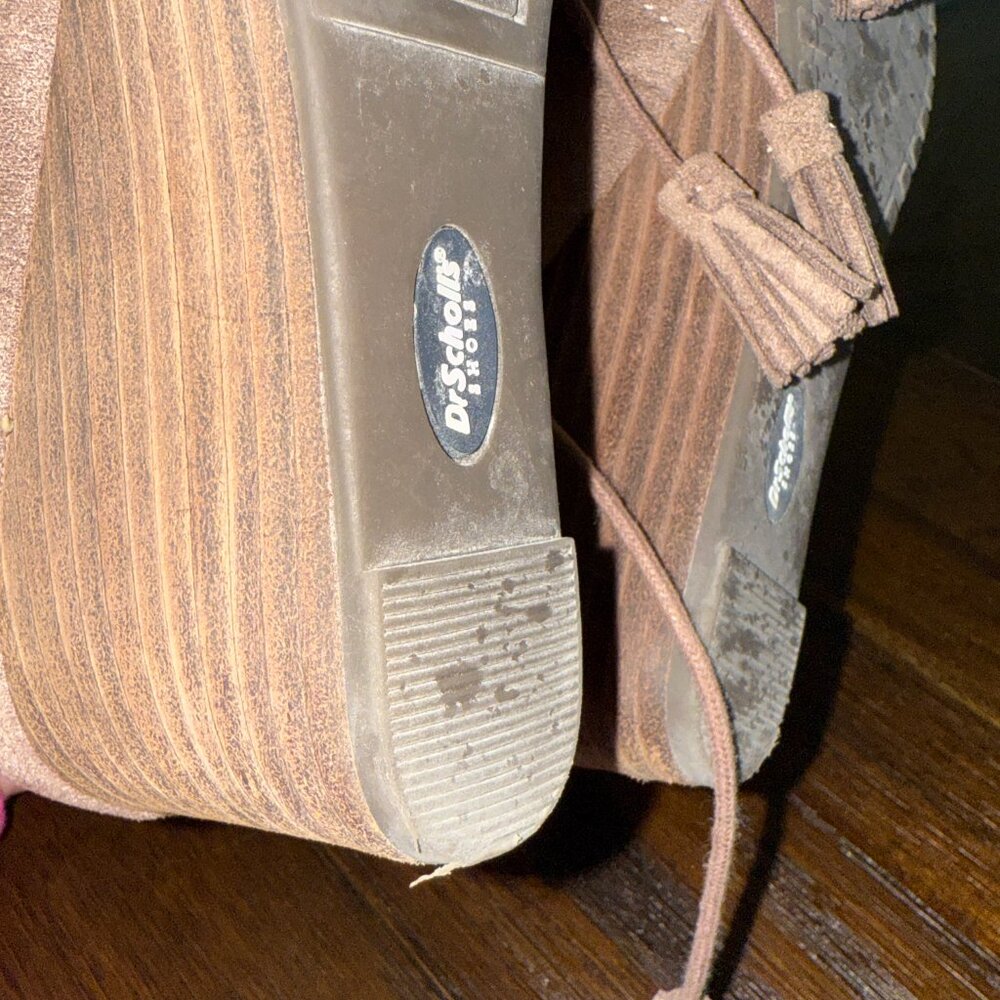Dr Scholls Boots Womens 8W MED Dakota Wedge Ankle Booties Brown Fabric Lace Up - Picture 9 of 15